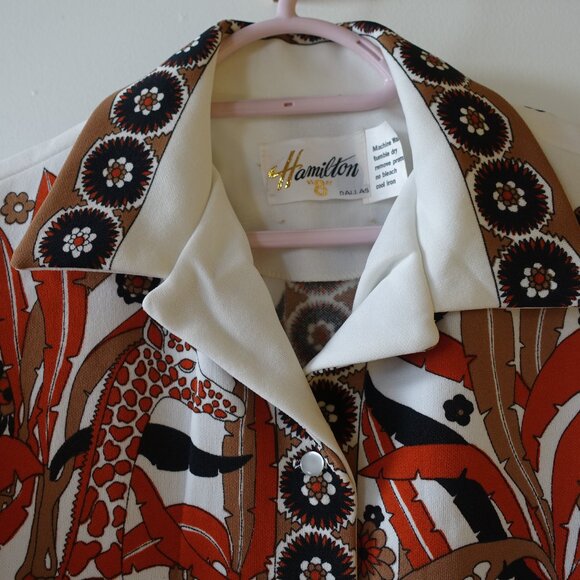 Hamilton Vintage giraffe Safari Animals 70s Shirt Disco Large L LG LRG MED M SM - Picture 6 of 16